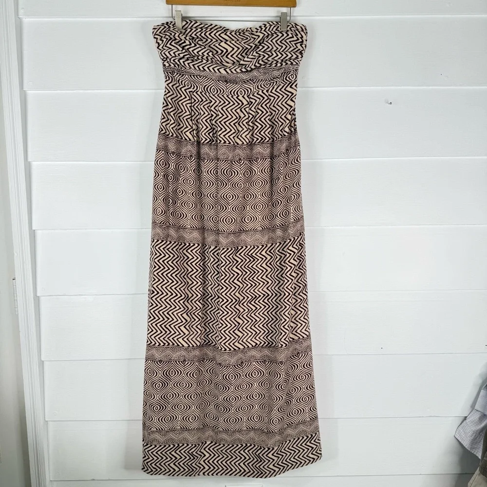 Edmé & Esyllte Anthropologie Strapless Maxi Dress Sz 12 Brown Cream Boho Cotton - Picture 4 of 14